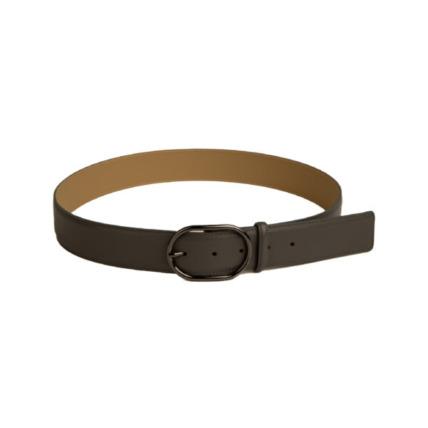 Leather Belt with Oval Buckle - Image 2