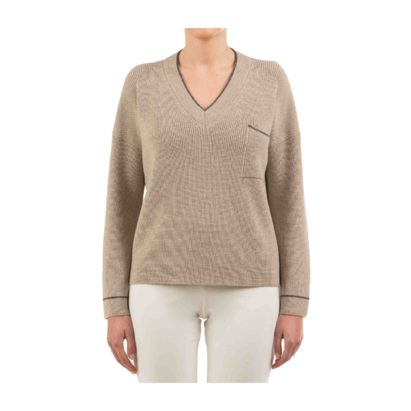 Beige V-Neck Sweater