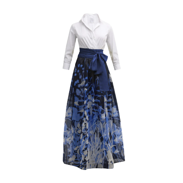 Dress with a white shirt top and a royal blue maxi skirt