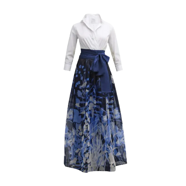 Dress with a white shirt top and a royal blue maxi skirt