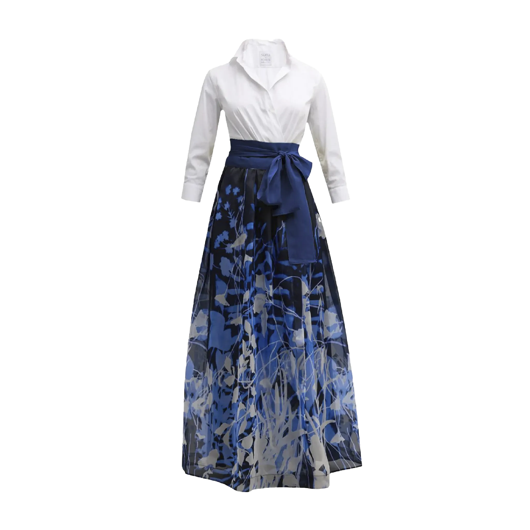 Dress with a white shirt top and a royal blue maxi skirt