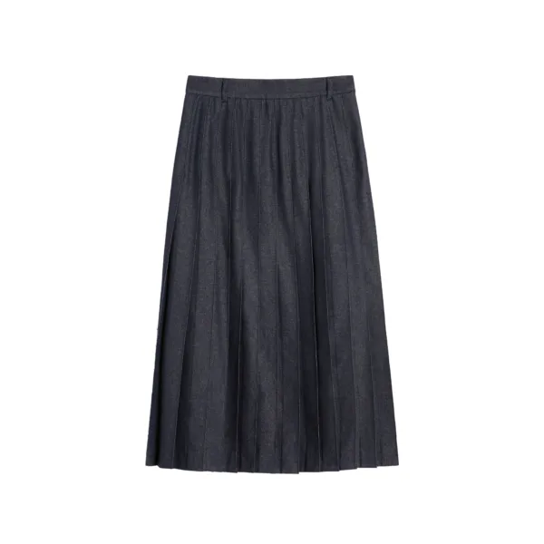 VALE Denim-effect pleated cotton skirt