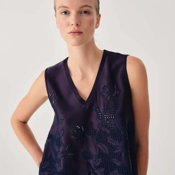 Beatrice B Satin Top Floral Embroidery