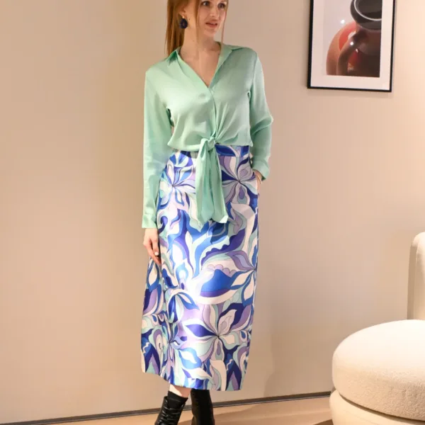 Lunatica Milano Aline Groove Blue Midi Skirt