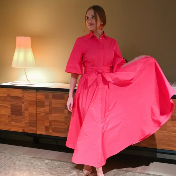 Sara Roka Taffettà Fuchsia Midi Dress