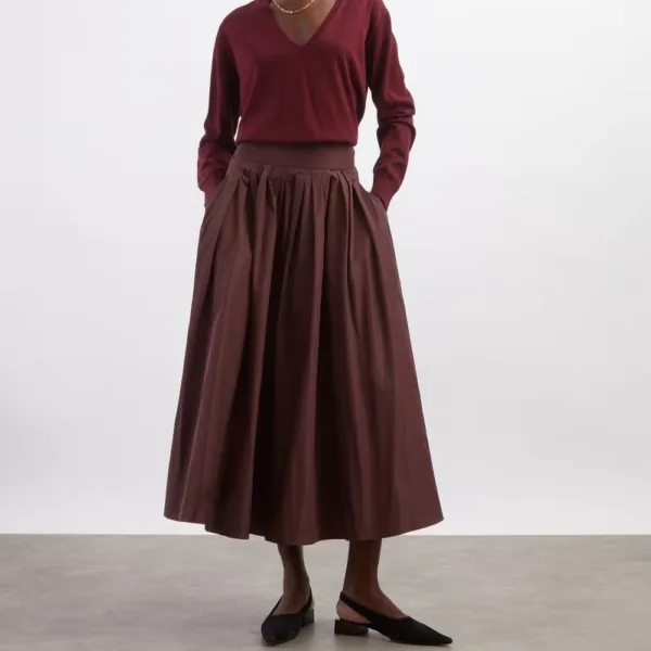 Max Mara Bordeaux Romina Taffeta Pleated Skirt