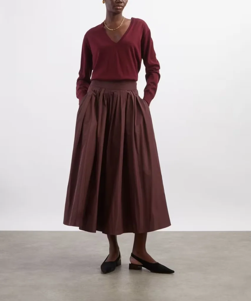 Max Mara Bordeaux Romina Taffeta Pleated Skirt