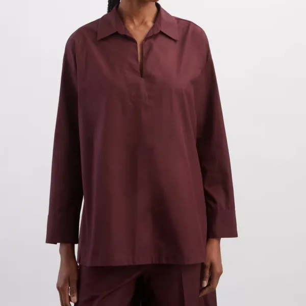 Max Mara Cristel Dark Red Cotton Poplin Polo Shirt